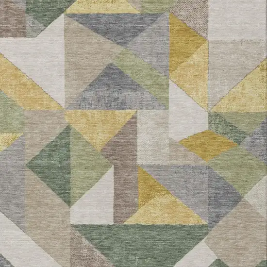 Linen And Ivory Geometric Washable Indoor Outdoor Area Rug Photo 2