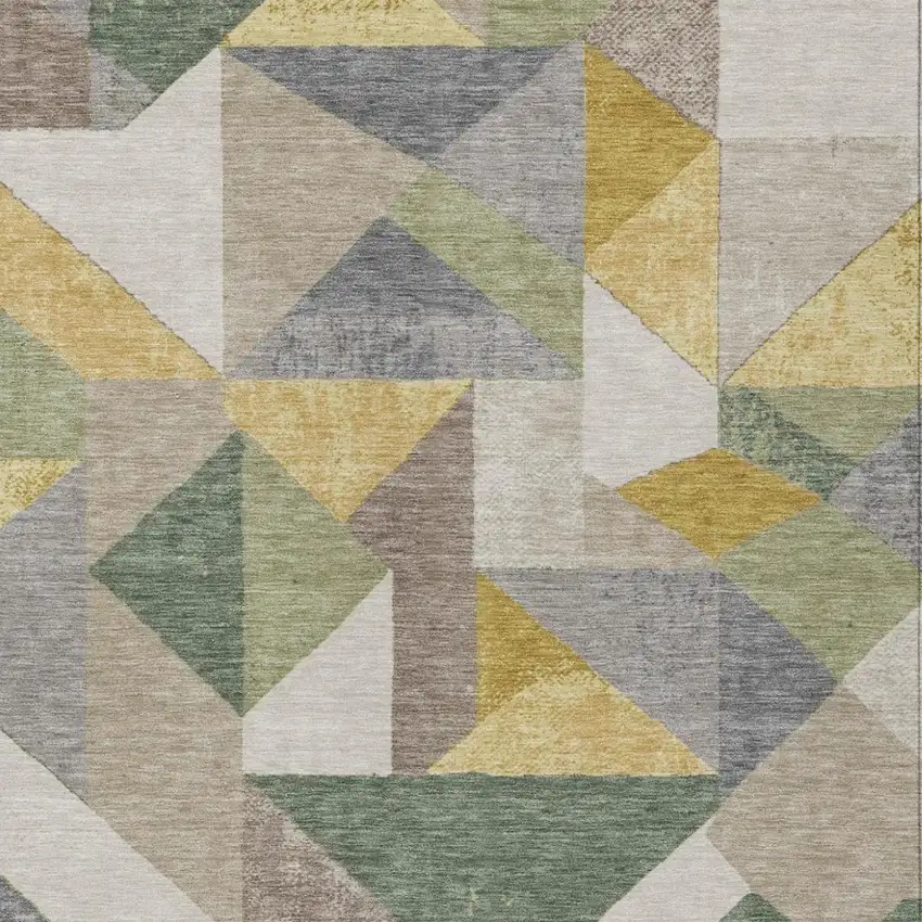 Linen And Ivory Geometric Washable Indoor Outdoor Area Rug Photo 2