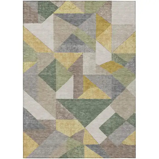 Linen And Ivory Geometric Washable Indoor Outdoor Area Rug Photo 1