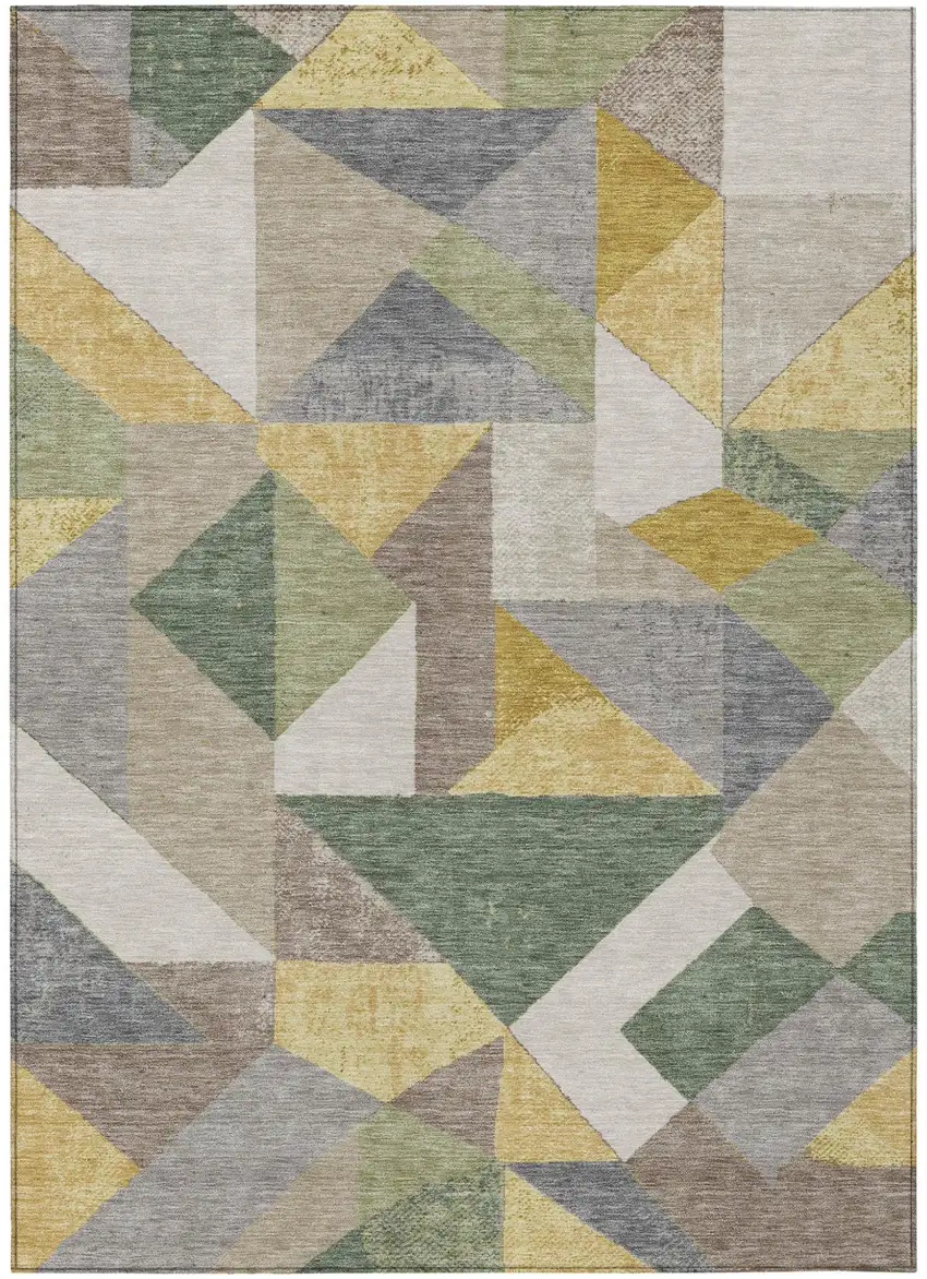 Linen And Ivory Geometric Washable Indoor Outdoor Area Rug Photo 1