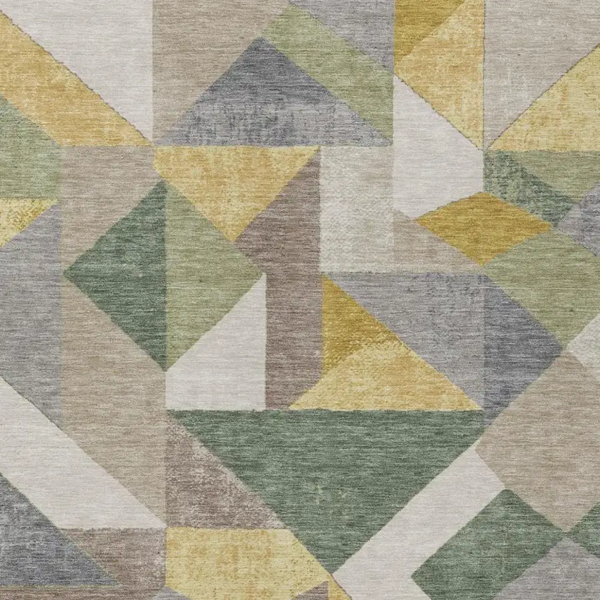 Linen And Ivory Geometric Washable Indoor Outdoor Area Rug Photo 3
