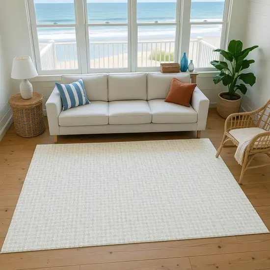 Linen And Ivory Houndstooth Washable Area Rug With UV Protection Photo 5