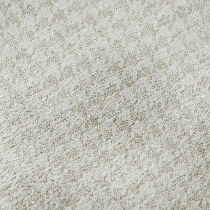 Linen And Ivory Houndstooth Washable Area Rug With UV Protection Photo 9