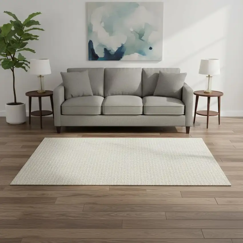 Linen And Ivory Houndstooth Washable Area Rug With UV Protection Photo 1