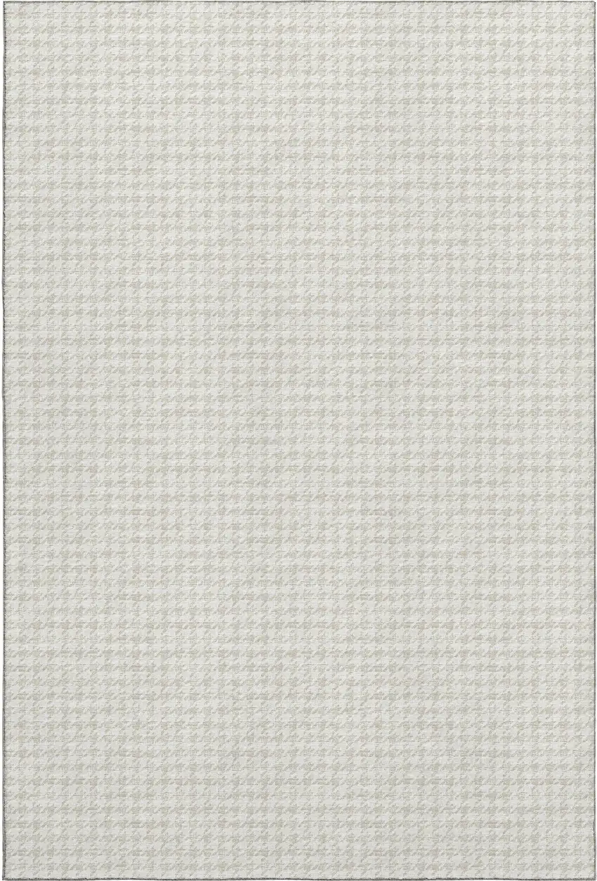 Linen And Ivory Houndstooth Washable Area Rug With UV Protection Photo 2