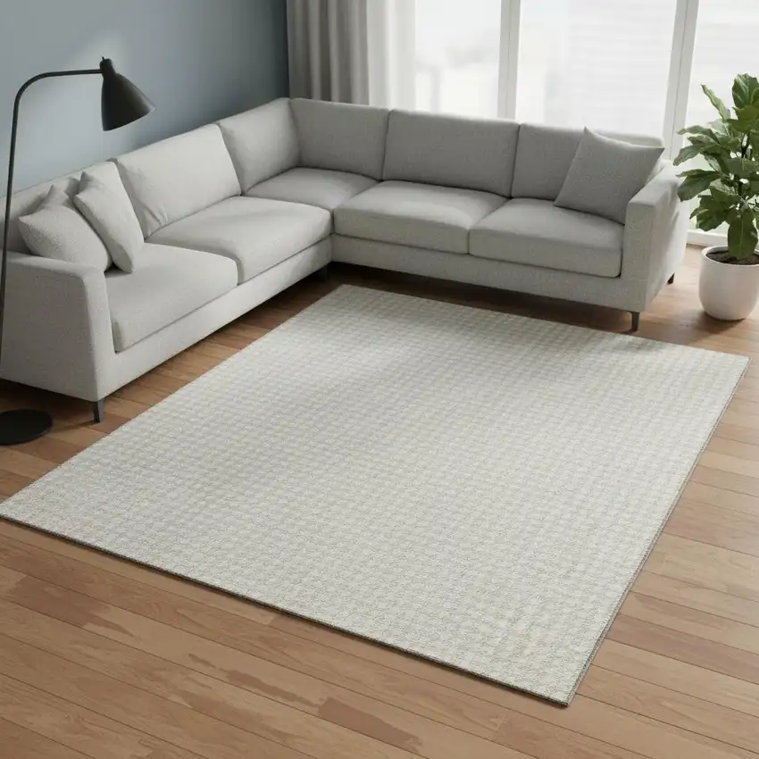 Linen And Ivory Houndstooth Washable Area Rug With UV Protection Photo 1