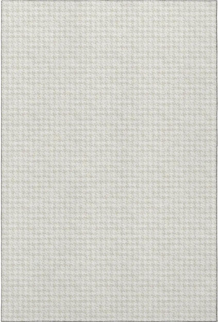 Linen And Ivory Houndstooth Washable Area Rug With UV Protection Photo 4