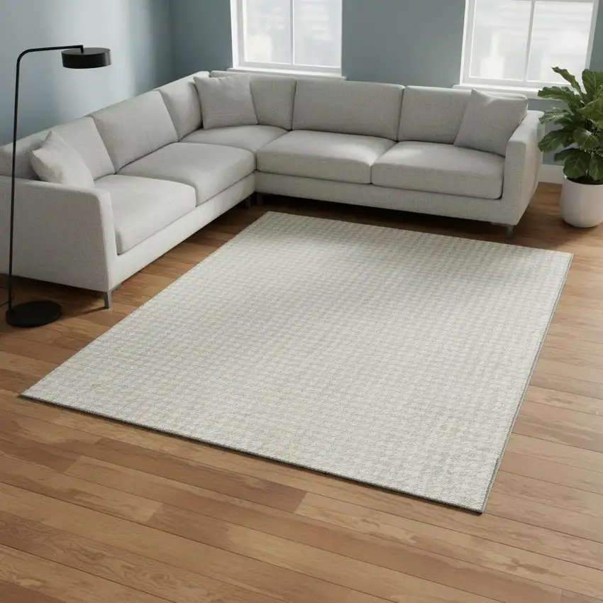 Linen And Ivory Houndstooth Washable Area Rug With UV Protection Photo 1