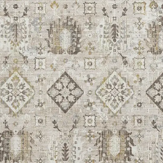 Linen And Ivory Oriental Washable Area Rug With UV Protection Photo 3