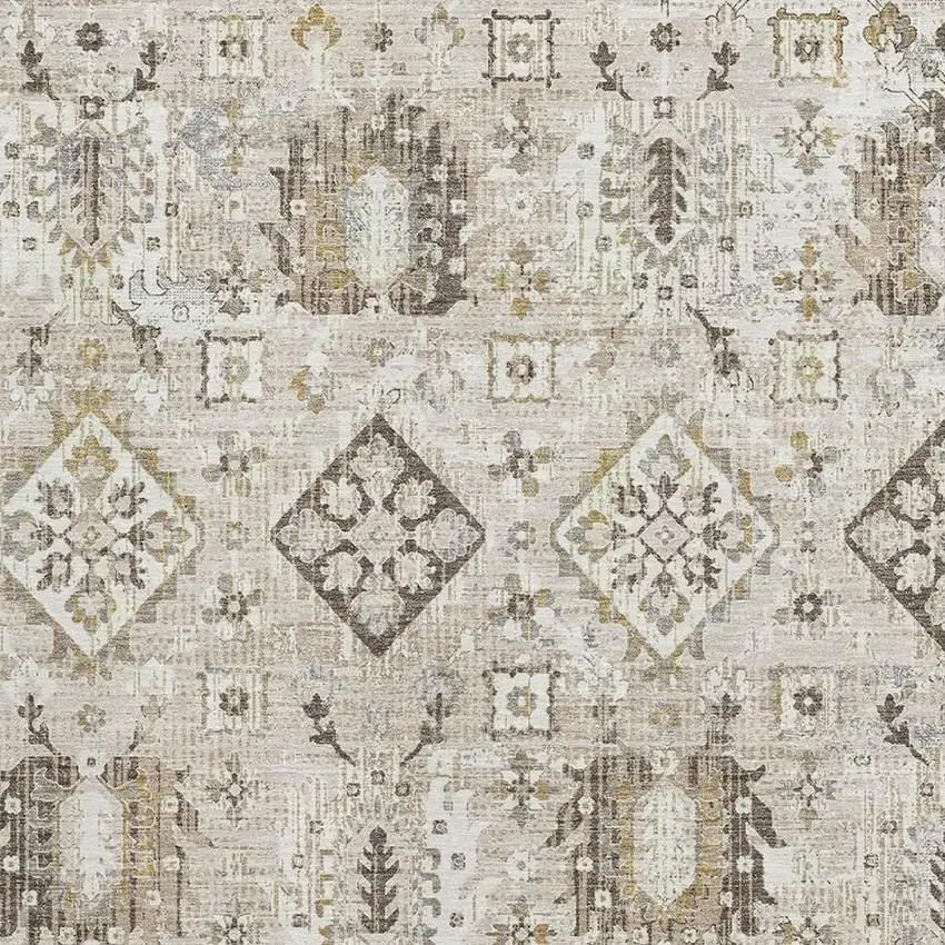 Linen And Ivory Oriental Washable Area Rug With UV Protection Photo 3