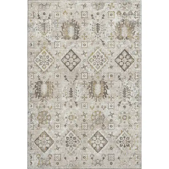 Linen And Ivory Oriental Washable Area Rug With UV Protection Photo 1