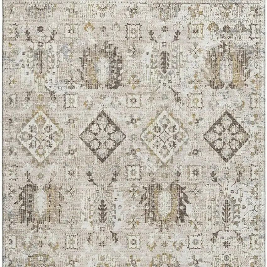 Linen And Ivory Oriental Washable Area Rug With UV Protection Photo 4