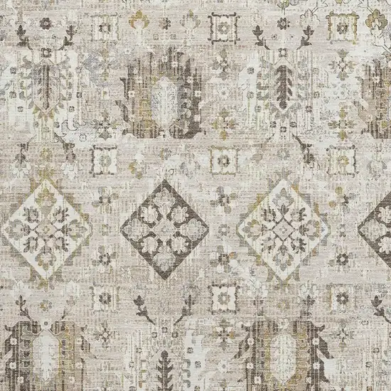 Linen And Ivory Oriental Washable Area Rug With UV Protection Photo 3