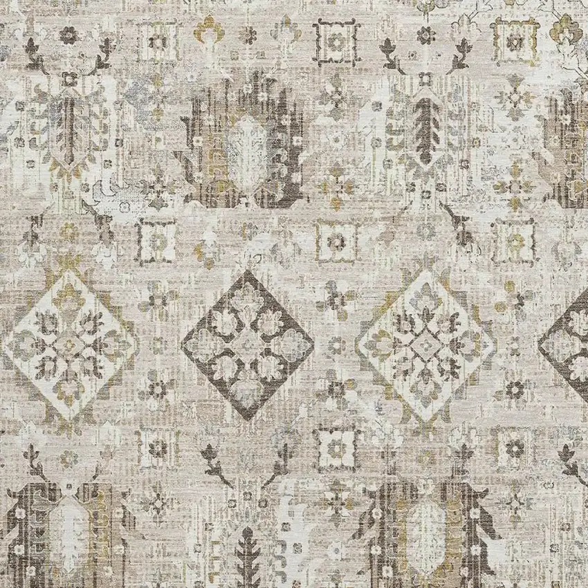 Linen And Ivory Oriental Washable Area Rug With UV Protection Photo 3