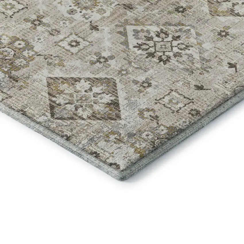 Linen And Ivory Oriental Washable Area Rug With UV Protection Photo 8