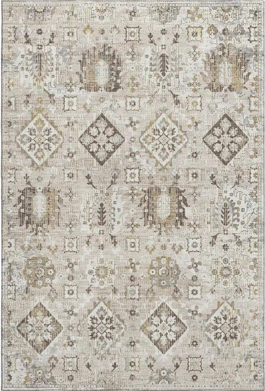 Linen And Ivory Oriental Washable Area Rug With UV Protection Photo 1