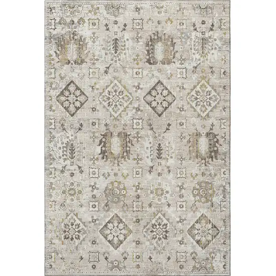 Linen And Ivory Oriental Washable Area Rug With UV Protection Photo 4