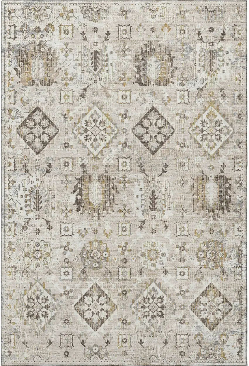 Linen And Ivory Oriental Washable Area Rug With UV Protection Photo 4