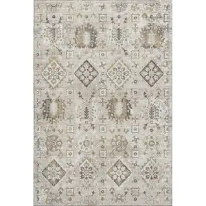 Photo of Linen And Ivory Oriental Washable Area Rug With UV Protection