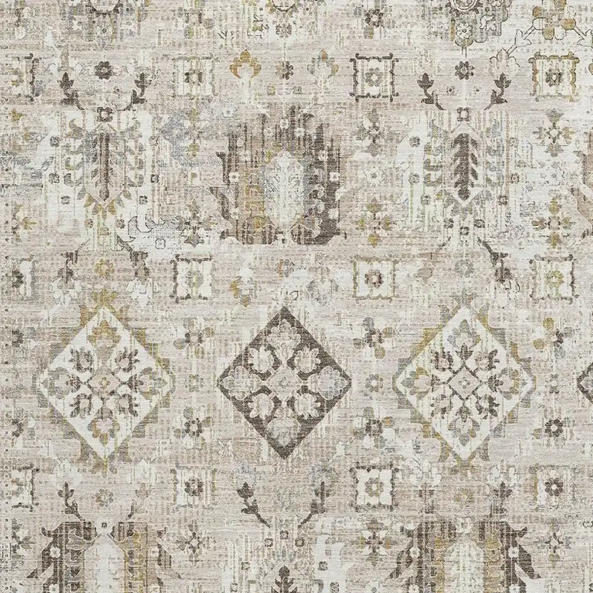 Linen And Ivory Oriental Washable Area Rug With UV Protection Photo 3