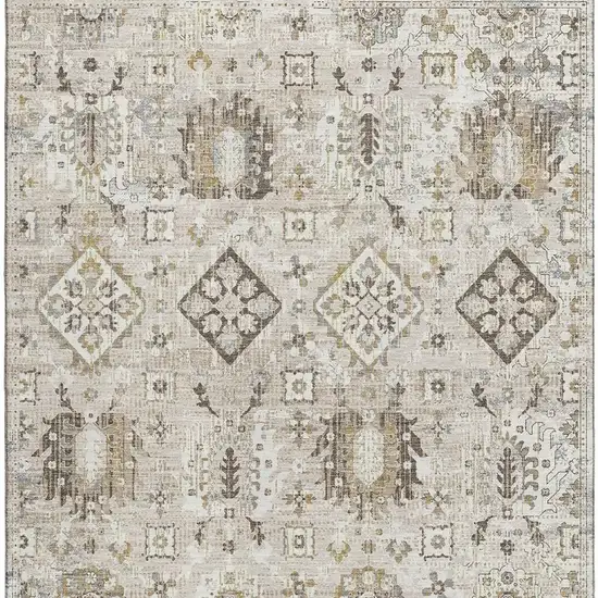 Linen And Ivory Oriental Washable Area Rug With UV Protection Photo 3