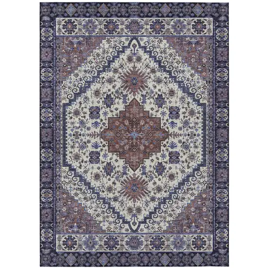 Linen And Ivory Oriental Washable Indoor Outdoor Area Rug Photo 2