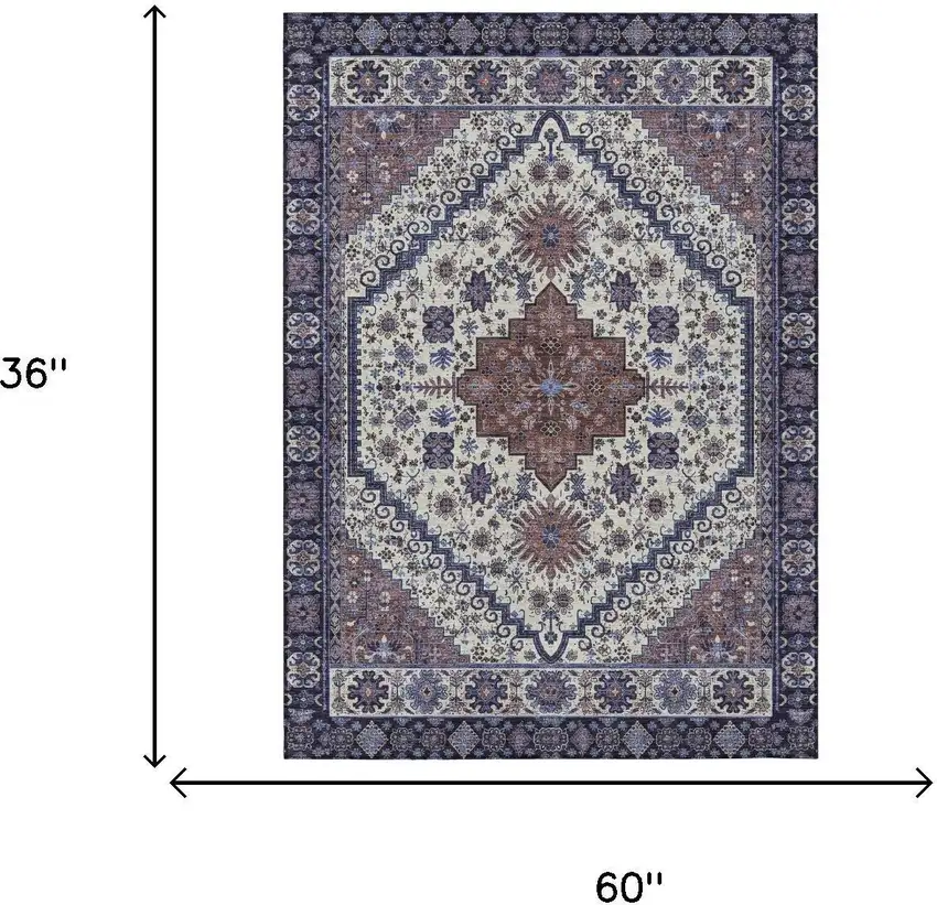 Linen And Ivory Oriental Washable Indoor Outdoor Area Rug Photo 4
