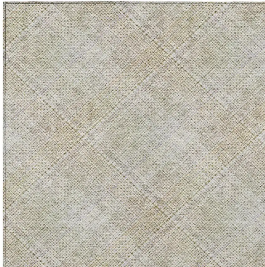 Linen And Ivory Plaid Washable Indoor Outdoor Area Rug Photo 6