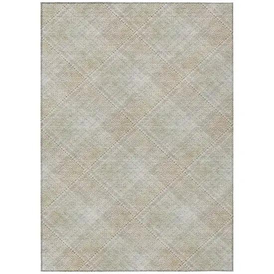Linen And Ivory Plaid Washable Indoor Outdoor Area Rug Photo 3
