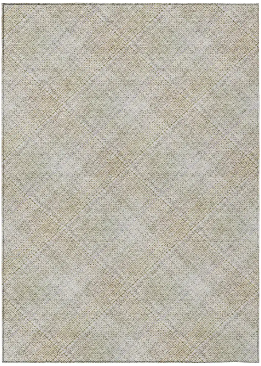 Linen And Ivory Plaid Washable Indoor Outdoor Area Rug Photo 3
