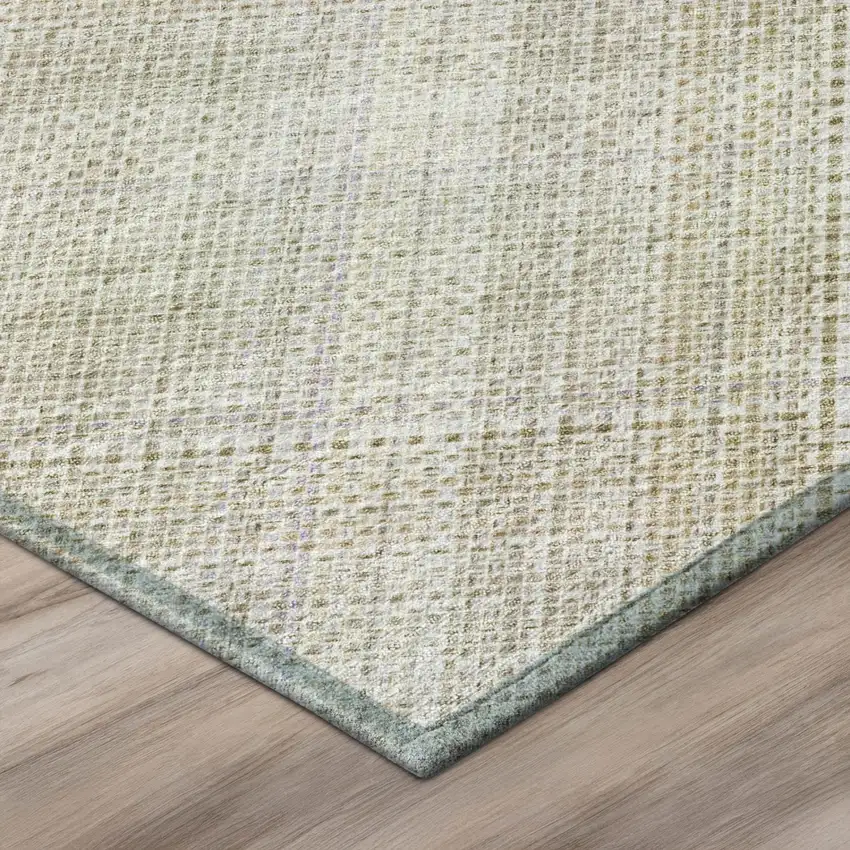 Linen And Ivory Plaid Washable Indoor Outdoor Area Rug Photo 5