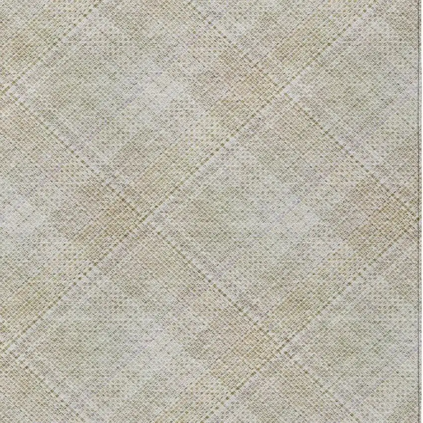 Linen And Ivory Plaid Washable Indoor Outdoor Area Rug Photo 2