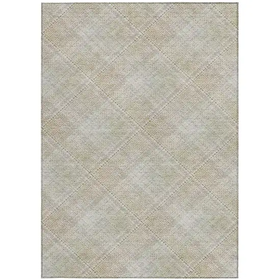 Linen And Ivory Plaid Washable Indoor Outdoor Area Rug Photo 1
