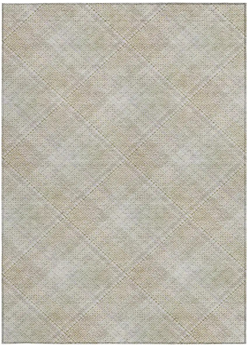 Linen And Ivory Plaid Washable Indoor Outdoor Area Rug Photo 1