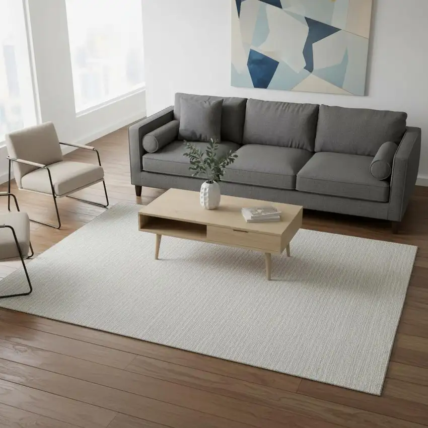 Linen And Ivory Striped Washable Area Rug With UV Protection Photo 1