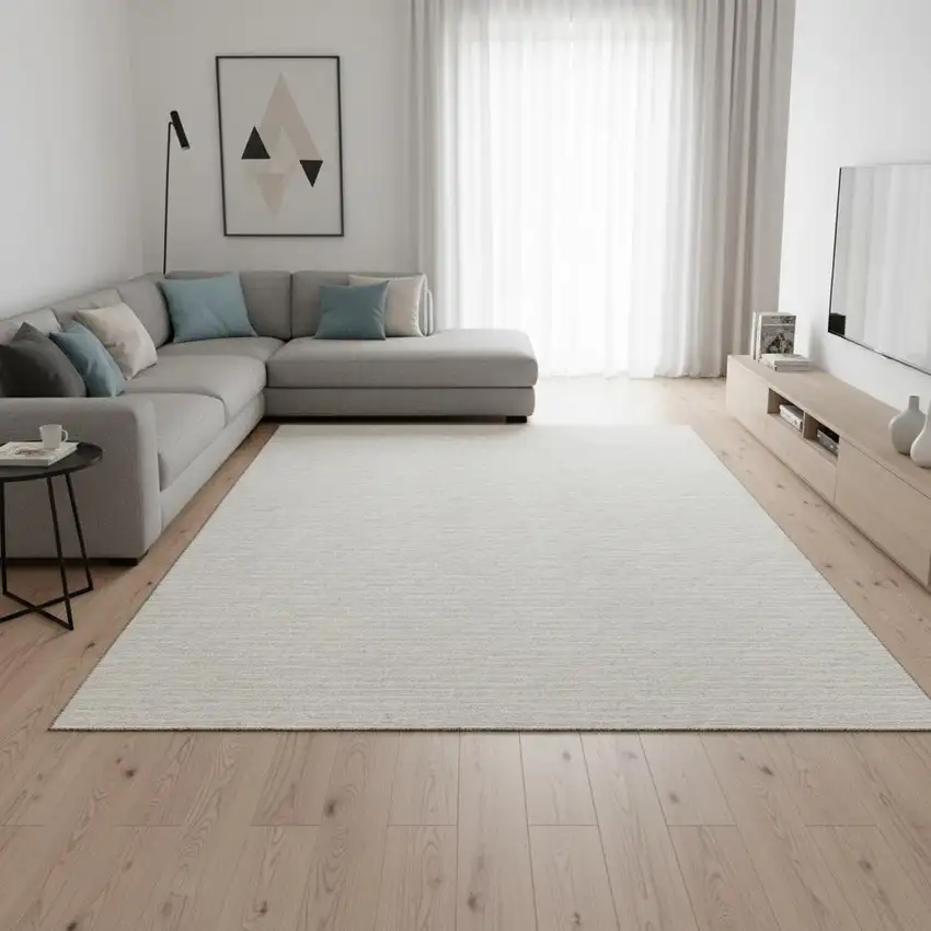 Linen And Ivory Striped Washable Area Rug With UV Protection Photo 1