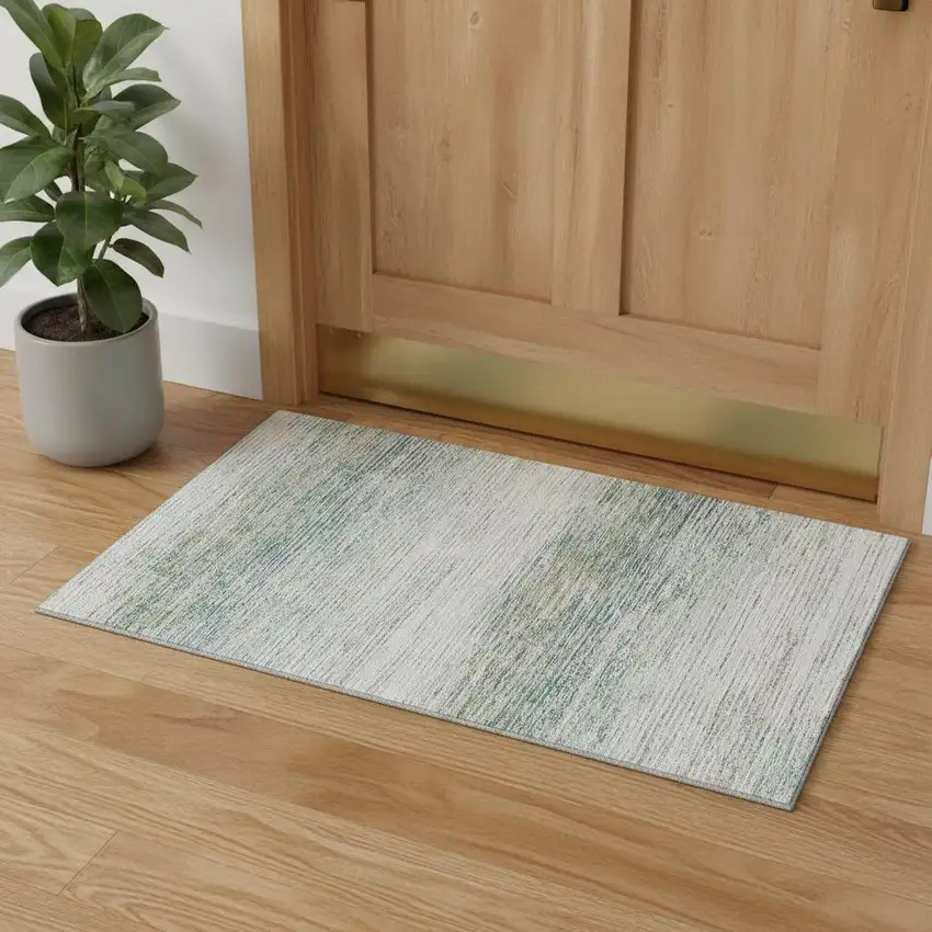 Linen And Ivory Striped Washable Area Rug With UV Protection Photo 1