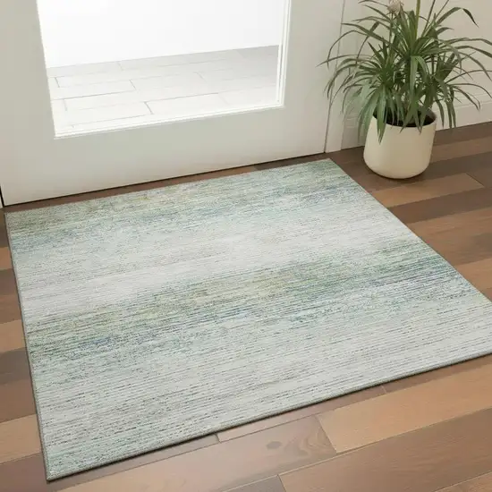 Linen And Ivory Striped Washable Area Rug With UV Protection Photo 2