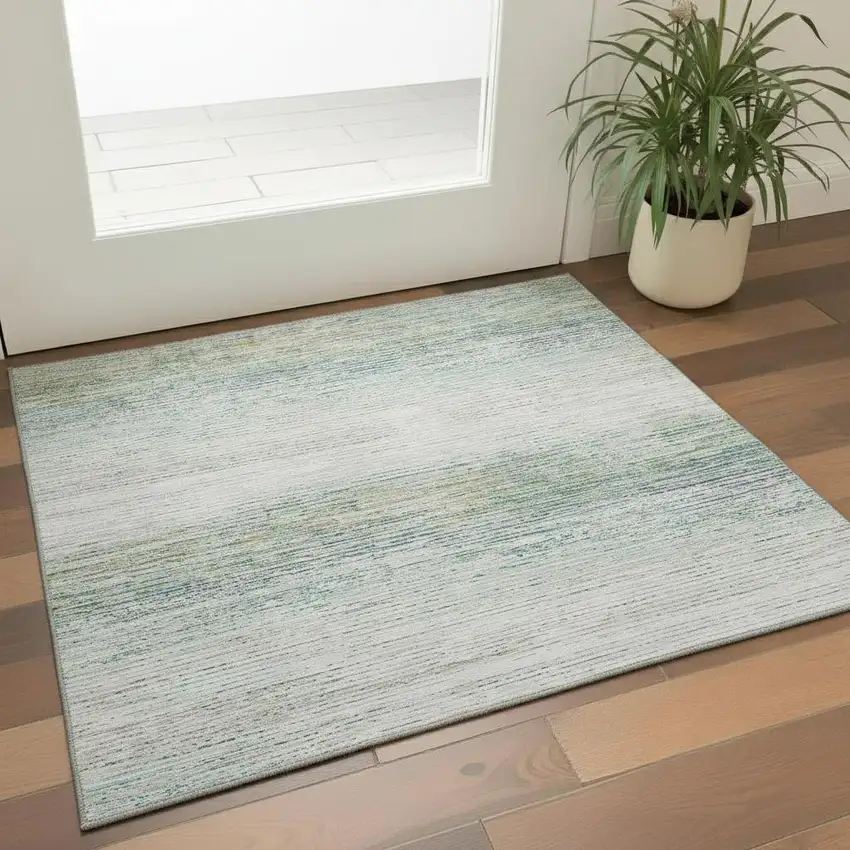 Linen And Ivory Striped Washable Area Rug With UV Protection Photo 2