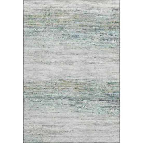 Linen And Ivory Striped Washable Area Rug With UV Protection Photo 1