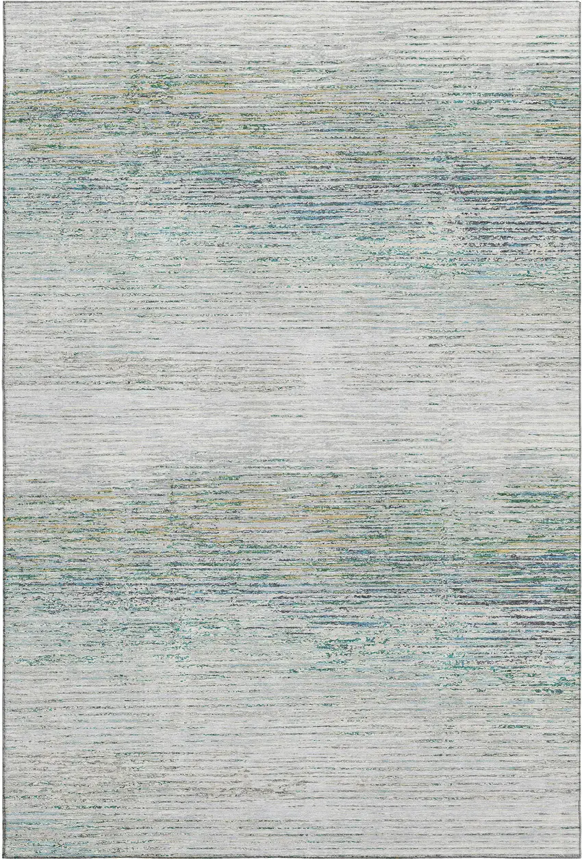 Linen And Ivory Striped Washable Area Rug With UV Protection Photo 1