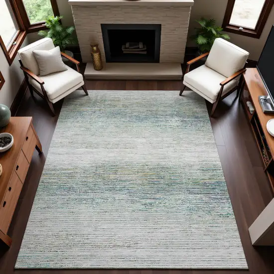 Linen And Ivory Striped Washable Area Rug With UV Protection Photo 3