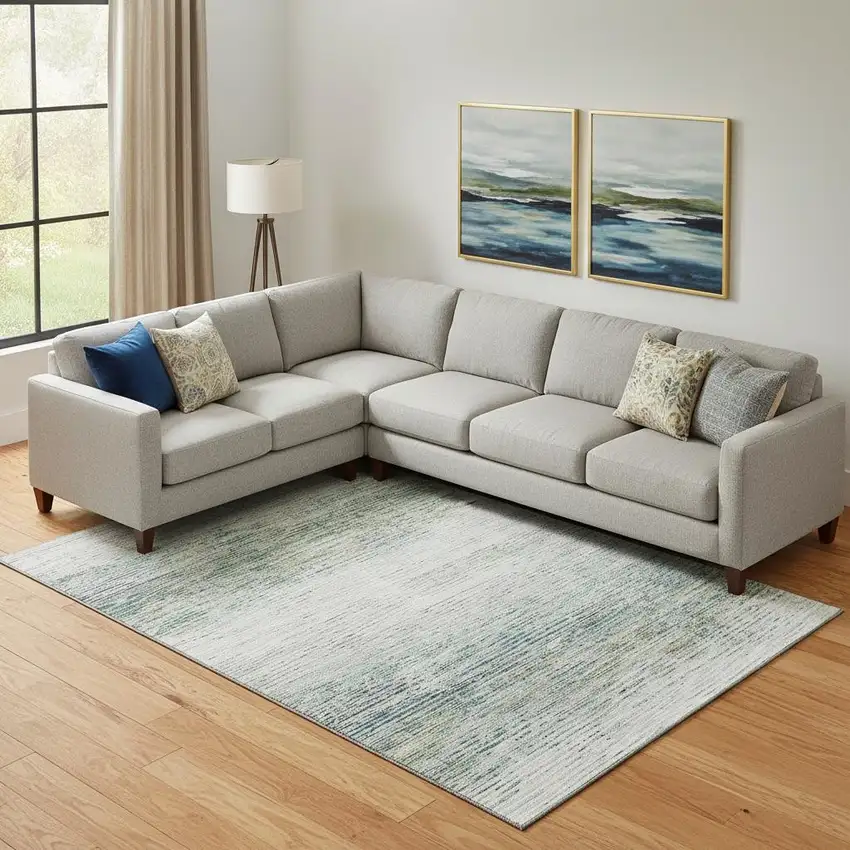 Linen And Ivory Striped Washable Area Rug With UV Protection Photo 2