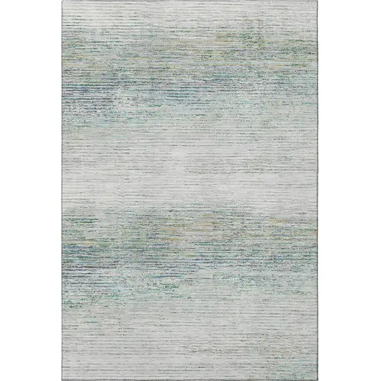 Linen And Ivory Striped Washable Area Rug With UV Protection Photo 3