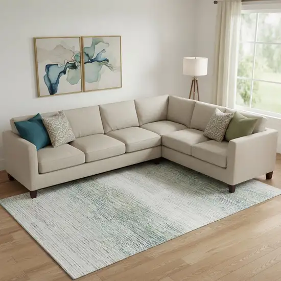 Linen And Ivory Striped Washable Area Rug With UV Protection Photo 2