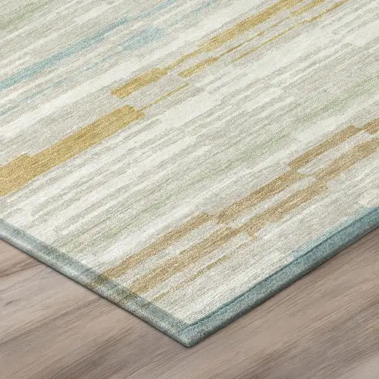 Linen And Ivory Striped Washable Indoor Outdoor Area Rug Photo 4