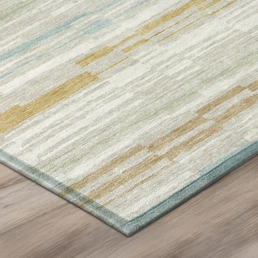 Linen And Ivory Striped Washable Indoor Outdoor Area Rug Photo 4