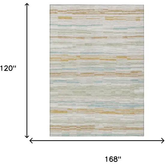 Linen And Ivory Striped Washable Indoor Outdoor Area Rug Photo 6