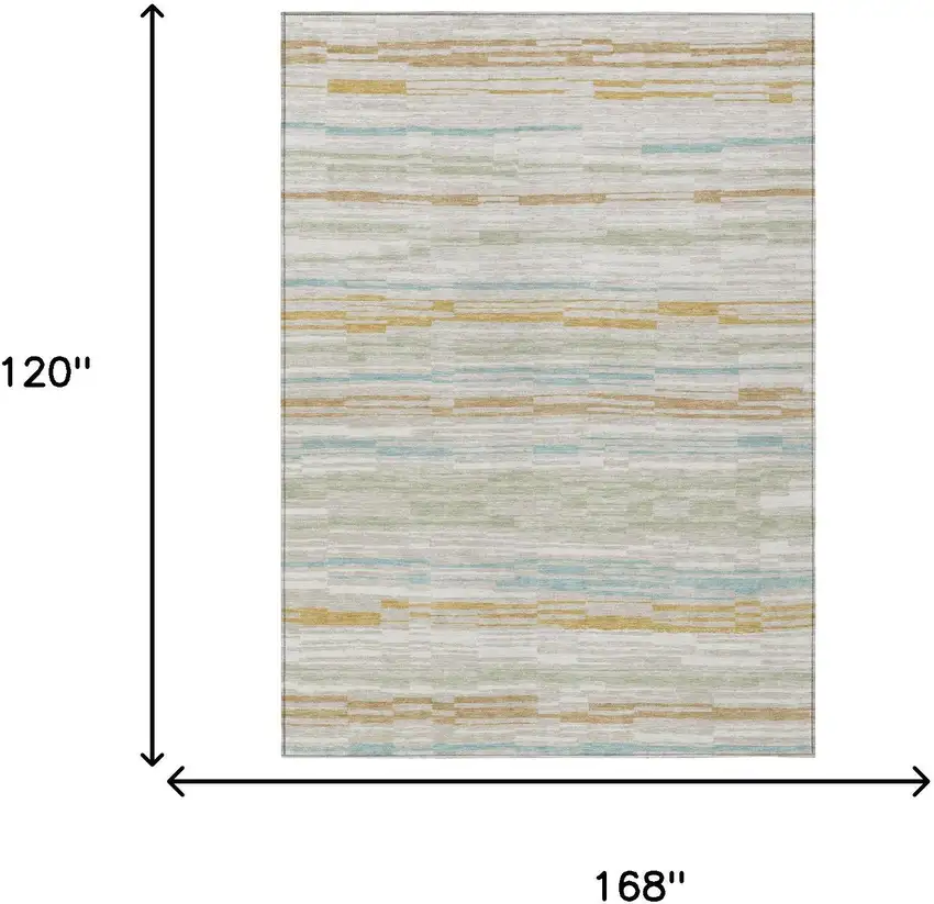 Linen And Ivory Striped Washable Indoor Outdoor Area Rug Photo 6