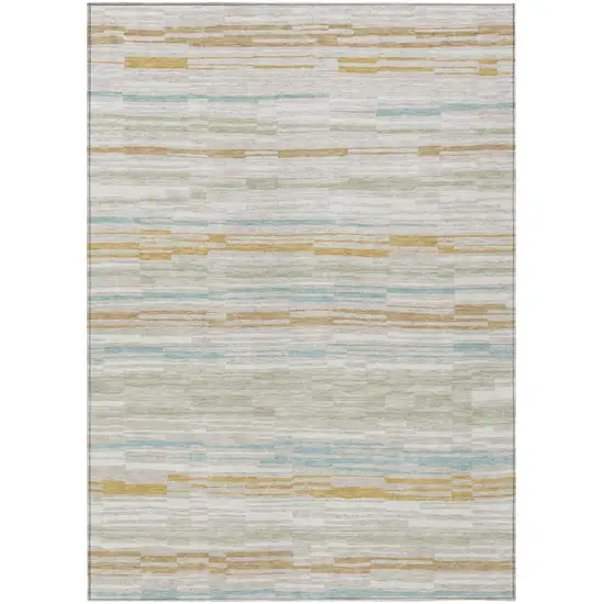 Linen And Ivory Striped Washable Indoor Outdoor Area Rug Photo 2